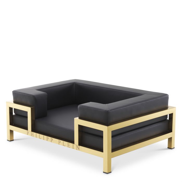 Dogbed High Conic L gold finish leather look black