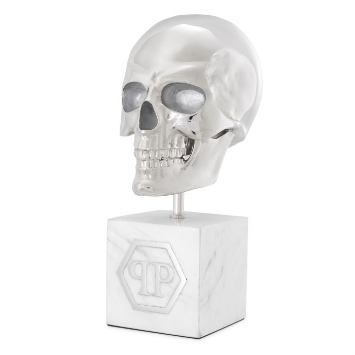 Platinum Skull L white marble nickel finish