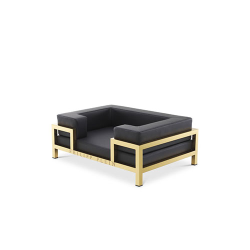 Dogbed High Conic L gold finish leather look black